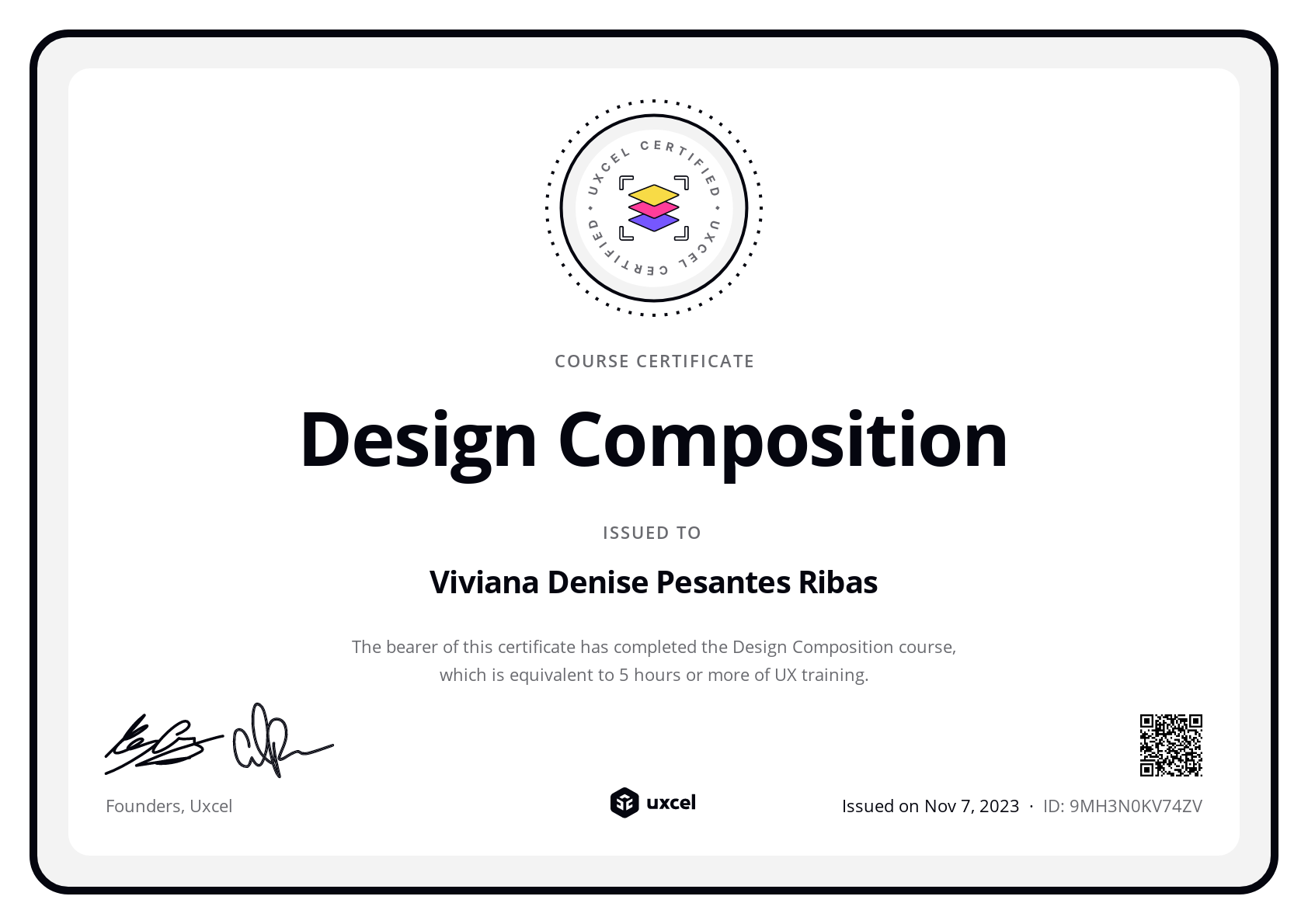 Viviana Denise Pesantes Ribas's certificate